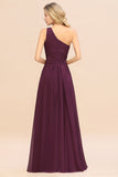 Elegant Ruffles One Shoulder Prom Dresses | A-Line Sleeveless Evening Dresses-misshow.com