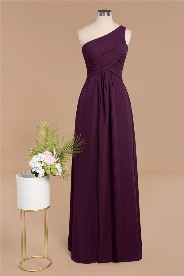 MISSHOW offers Elegant Ruffles One Shoulder Prom Dresses, A-Line Sleeveless Evening Dresses at a good price from 100D Chiffon to A-line,Two Pieces Floor-length them. Lightweight yet affordable home,beach,swimming useBridesmaid Dresses.