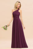 Elegant Ruffles One Shoulder Prom Dresses | A-Line Sleeveless Evening Dresses-misshow.com