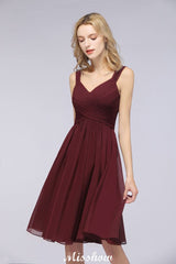MISSHOW offers Elegant Ruffles Straps Short Prom Dresses, A-Line Sleeveless Knee Length Evening Dresses at a good price from 100D Chiffon to A-line Knee-length them. Lightweight yet affordable home,beach,swimming useBridesmaid Dresses.