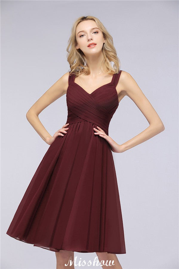 Elegant Ruffles Straps Short Prom Dresses | A-Line Sleeveless Knee Length Evening Dresses | MisShow Elegant Ruffles Straps Short Prom Dresses | A-Line Sleeveless Knee Length Evening Dresses | MisShow