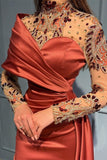 Elegant Russet One Shoulder Stretch Satin Prom Dress with Ruffles-misshow.com