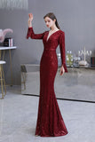 The gorgeous Elegant Sequined Burgundy V-Neck Mermaid Cocktail Party Dress Floor Length will stun every girl. The Tulle,Sequined Vintage Party dress will add extra elegance to your wholesale look.