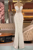 Elegant Sequined V-neck Sleeveless Lace Prom Dress