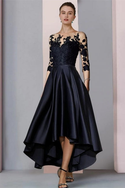 Elegant Short Black Mother Of The Bride Dresses Lace Bridesmaid Dresses With Sleeves-misshow.com
