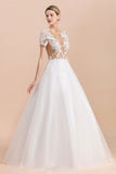 This elegant Jewel Satin,Tulle wedding dress with Pearls could be custom made in plus size for curvy women. Plus size Short Sleeves A-line bridal gowns are classic yet cheap.