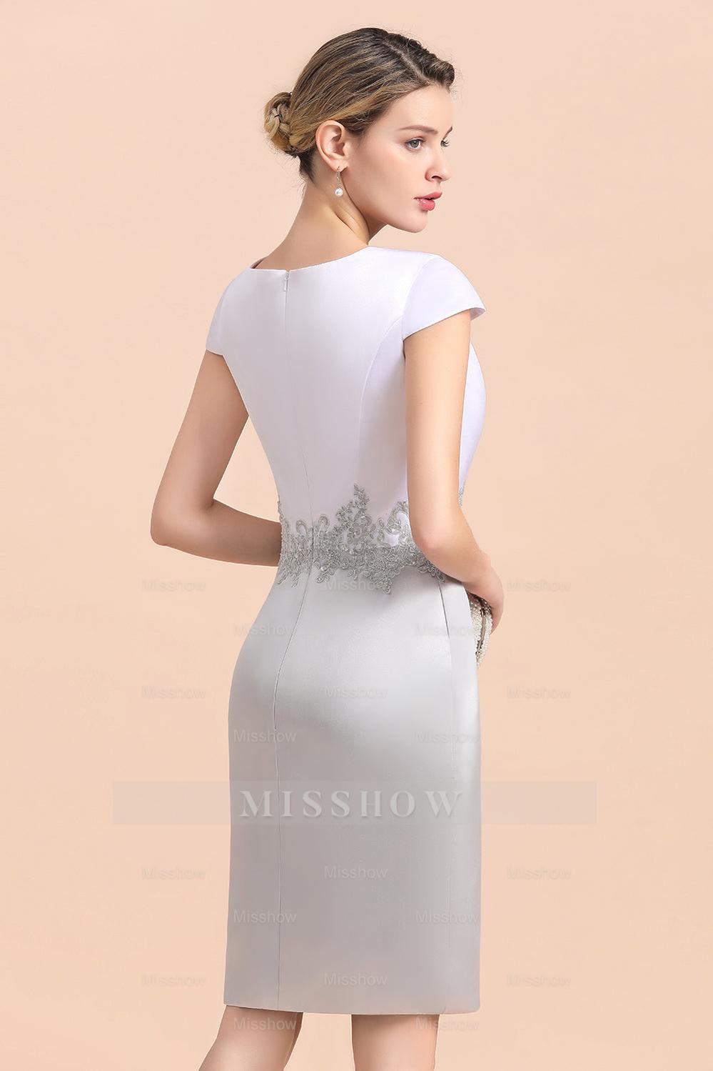Elegant Silver Short Mother of The Bride Dress Knee-Length Wedding Party Gowns Elegant Silver Short Mother of The Bride Dress Knee-Length Wedding Party Gowns