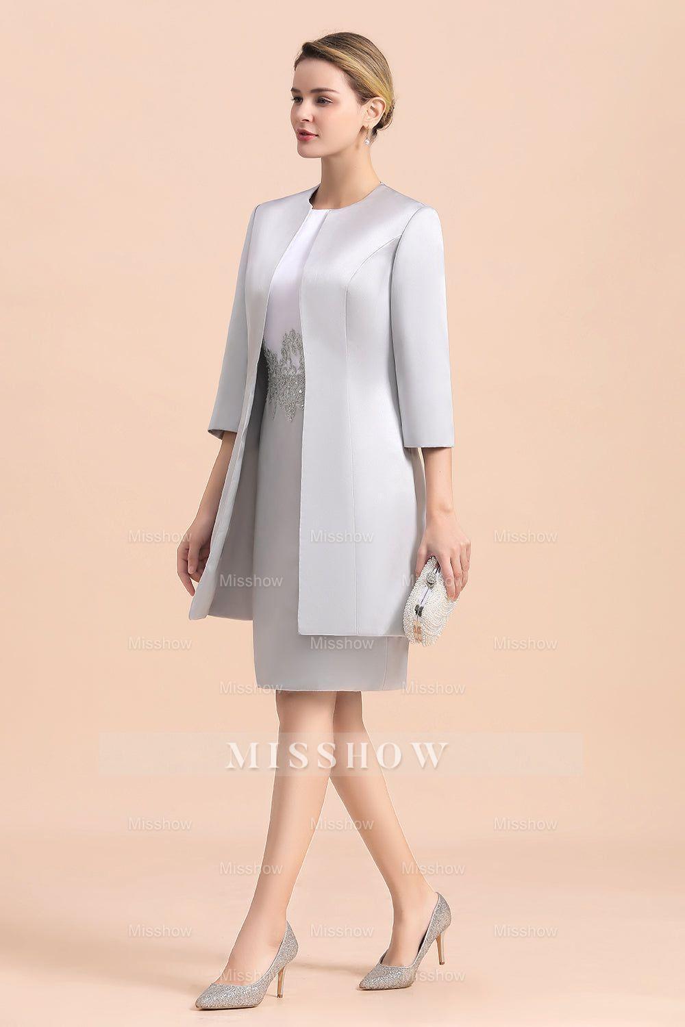 Elegant Silver Short Mother of The Bride Dress Knee-Length Wedding Party Gowns Elegant Silver Short Mother of The Bride Dress Knee-Length Wedding Party Gowns