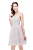 Elegant Silver A-line Mini Crew Bridesmaid Dresses