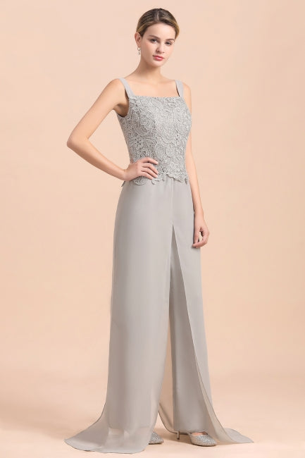 Elegant Silver Lace Top Chiffon Mother of Bride Jumpsuit Online