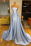 Elegant Sky Blue Sleeveless A-line Prom Dress With Ruffles
