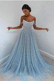 Elegant Sleeveless Blue Lace Prom Dress Long-misshow.com