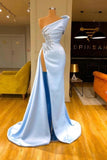 Elegant Sleeveless Evening Dresses Sky Blue Long Prom Dresses With Slit-misshow.com