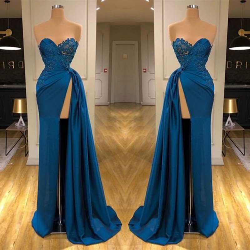 Elegant Sleeveless Mermaid Split Front Prom Evening Dresses with Lace-misshow.com