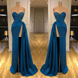 Elegant Sleeveless Mermaid Split Front Prom Dresses with Lace-misshow.com