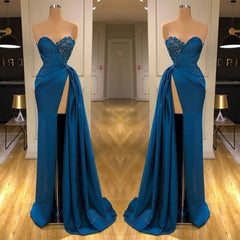 Elegant Sleeveless Mermaid Split Front Prom Evening Dresses with Lace-misshow.com
