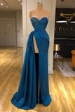 Elegant Sleeveless Mermaid Split Front Prom Dresses with Lace-misshow.com
