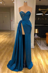 Elegant Sleeveless Mermaid Split Front Prom Evening Dresses with Lace-misshow.com