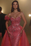 Elegant Sleeveless Pink Sweetheart Panel Mermaid Prom Dresses With Sequins-misshow.com