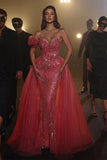 Elegant Sleeveless Pink Sweetheart Panel Mermaid Prom Dresses With Sequins-misshow.com