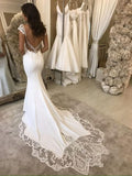 Elegant Sleeveless Satin Ivory Lace Mermaid Wedding Dresses-misshow.com