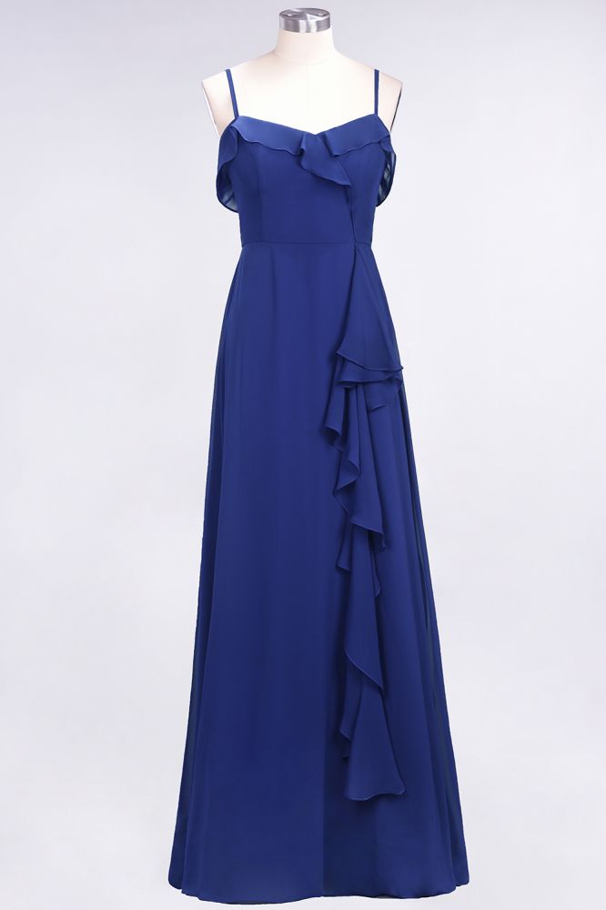 Elegant Spaghetti Aline Ruffle Simple Prom Dresses Royal Blue Evening Swing Dress | MISSHOW Elegant Spaghetti Aline Ruffle Simple Prom Dresses Royal Blue Evening Swing Dress | MISSHOW