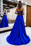 Elegant Spaghetti Straps A-Line Prom Dresses Evening Gowns With Slit-misshow.com