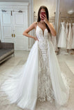 Elegant Spaghetti Straps A-line Sleeveless Wedding Dress With Detachable Train