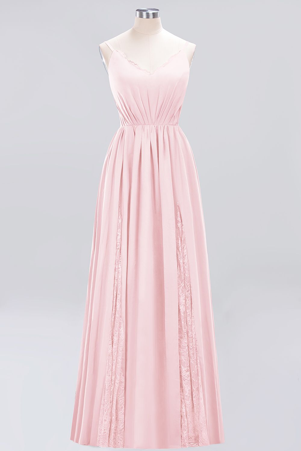 Elegant Spaghetti Straps Long Bridesmaid Dresses Lace V-Neck Maid of Honor Dress