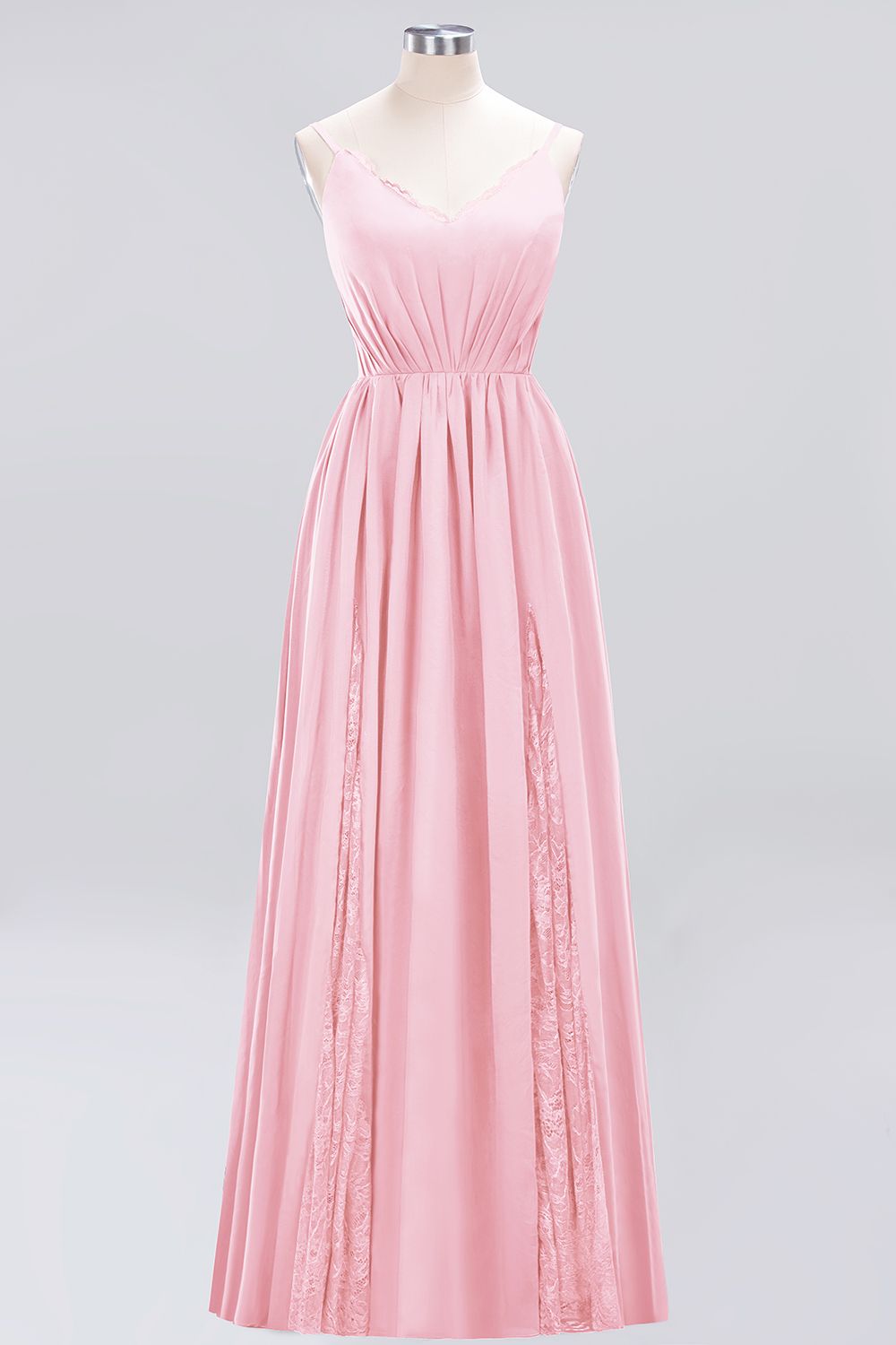 Elegant Spaghetti Straps Long Bridesmaid Dresses Lace V-Neck Maid of Honor Dress