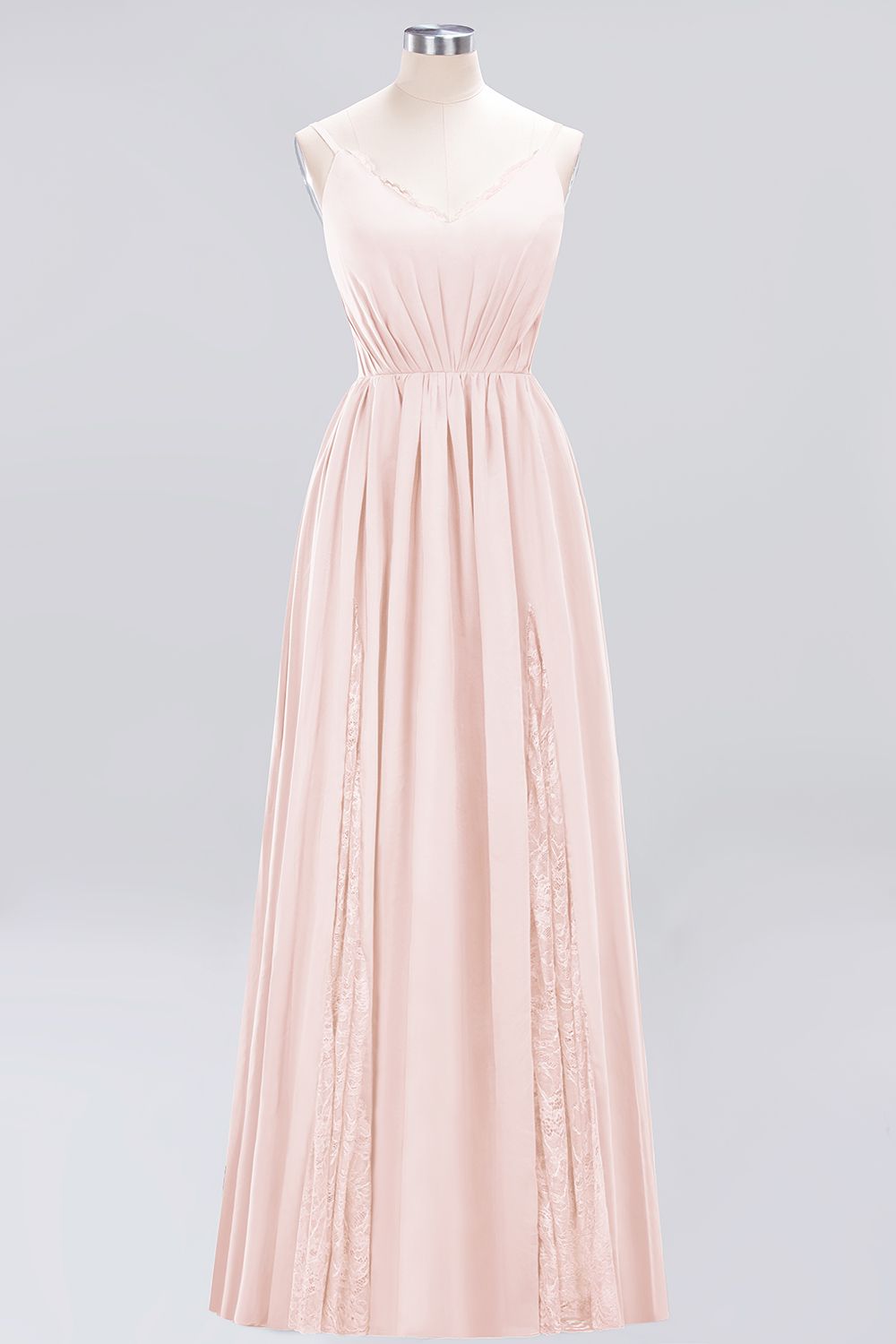 Elegant Spaghetti Straps Long Bridesmaid Dresses Lace V-Neck Maid of Honor Dress