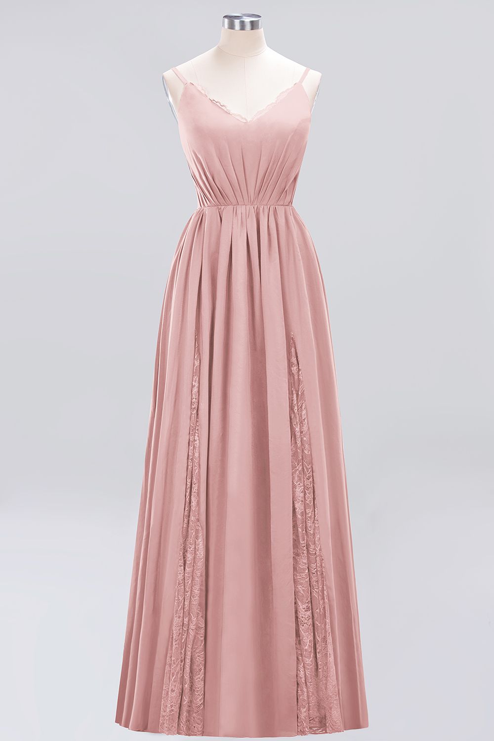 Elegant Spaghetti Straps Long Bridesmaid Dresses Lace V-Neck Maid of Honor Dress