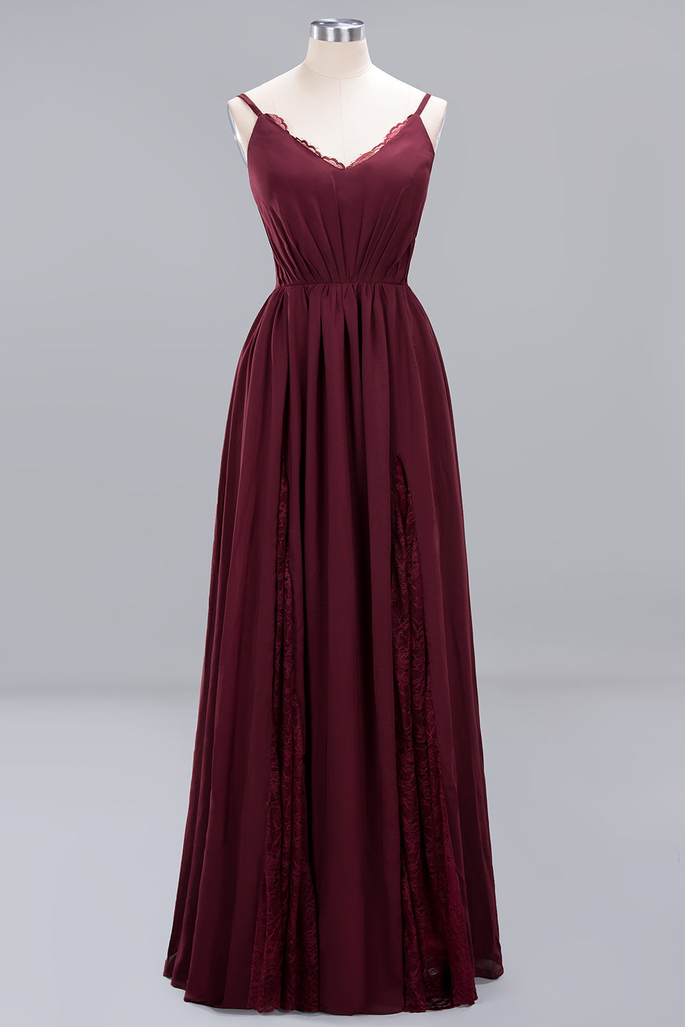 Elegant Spaghetti Straps Long Bridesmaid Dresses Lace V-Neck Maid of Honor Dress