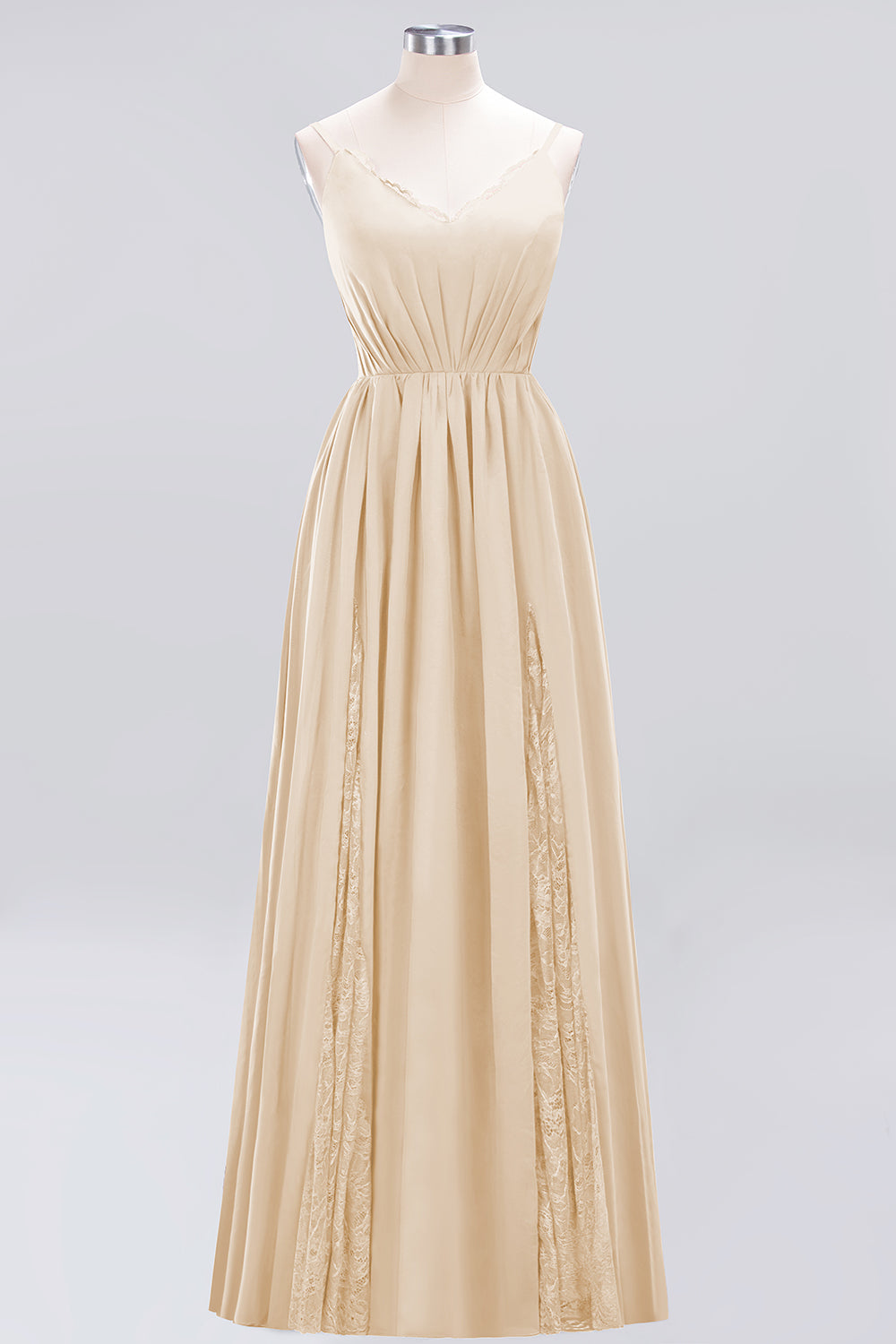 Elegant Spaghetti Straps Long Bridesmaid Dresses Lace V-Neck Maid of Honor Dress