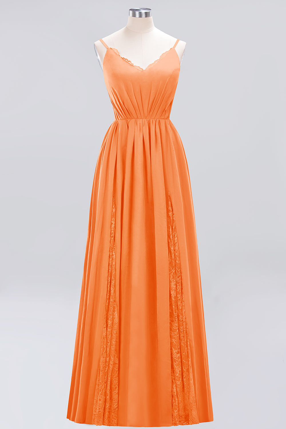 Elegant Spaghetti Straps Long Bridesmaid Dresses Lace V-Neck Maid of Honor Dress