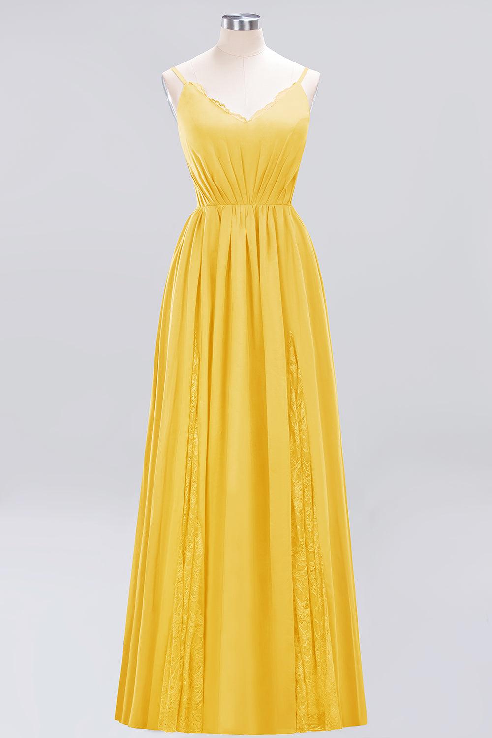 Elegant Spaghetti Straps Long Bridesmaid Dresses Lace V-Neck Maid of Honor Dress