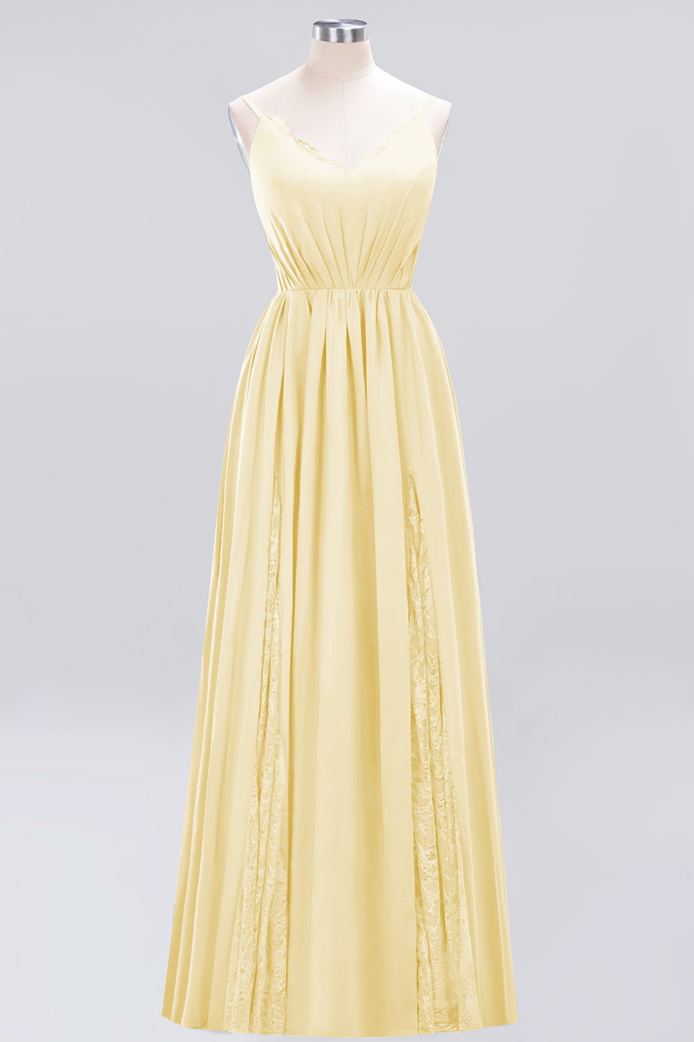 Elegant Spaghetti Straps Long Bridesmaid Dresses Lace V-Neck Maid of Honor Dress