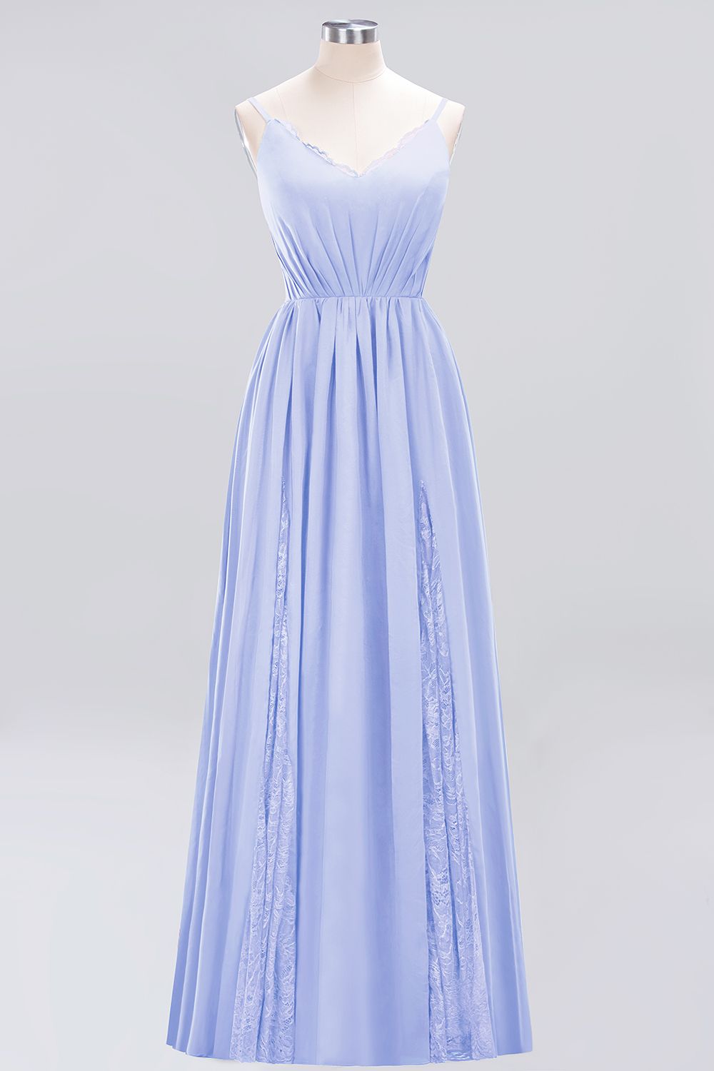 Elegant Spaghetti Straps Long Bridesmaid Dresses Lace V-Neck Maid of Honor Dress