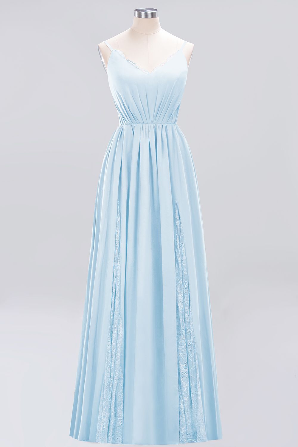 Elegant Spaghetti Straps Long Bridesmaid Dresses Lace V-Neck Maid of Honor Dress