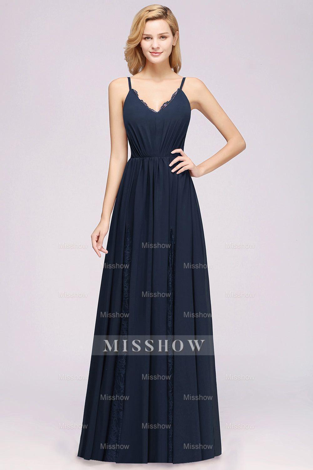 Elegant Spaghetti Straps Long Bridesmaid Dresses Lace V-Neck Maid of Honor Dress Elegant Spaghetti Straps Long Bridesmaid Dresses Lace V-Neck Maid of Honor Dress
