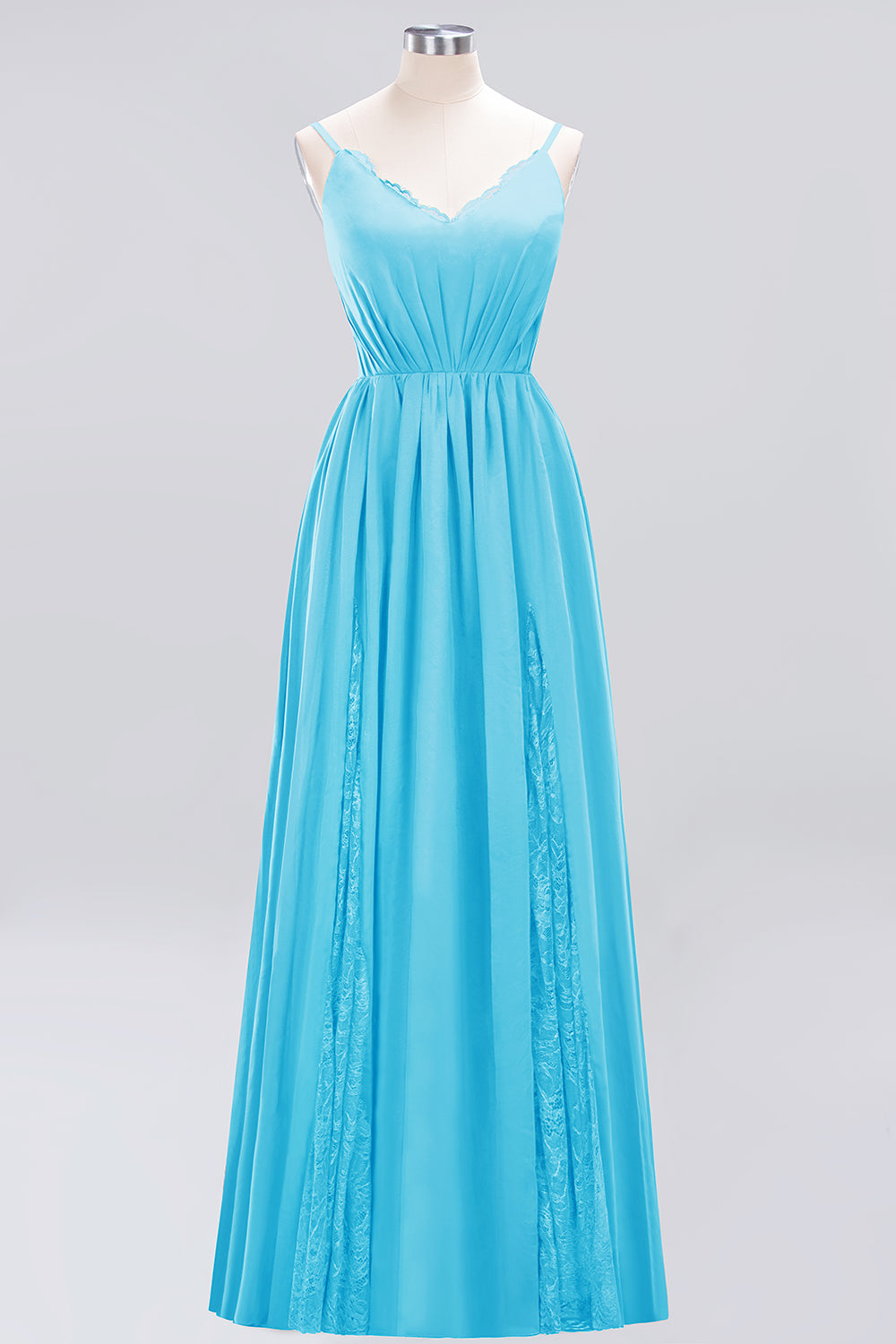 Elegant Spaghetti Straps Long Bridesmaid Dresses Lace V-Neck Maid of Honor Dress