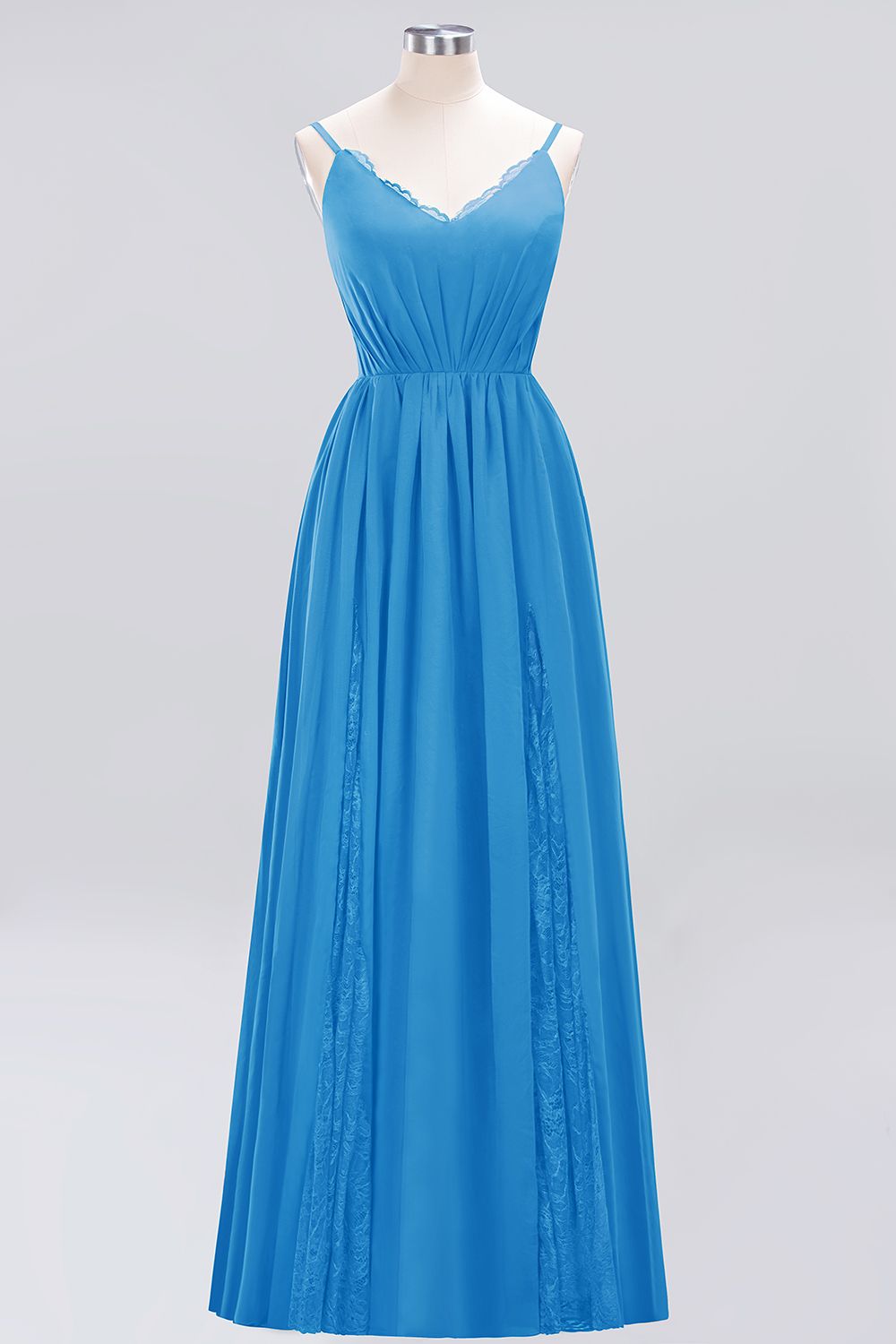 Elegant Spaghetti Straps Long Bridesmaid Dresses Lace V-Neck Maid of Honor Dress