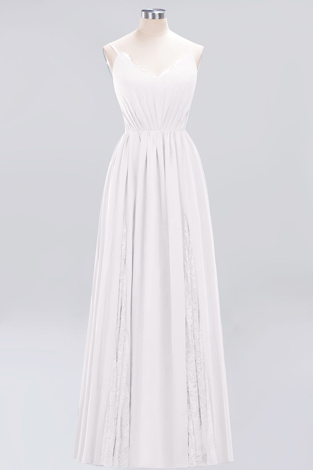 Elegant Spaghetti Straps Long Bridesmaid Dresses Lace V-Neck Maid of Honor Dress