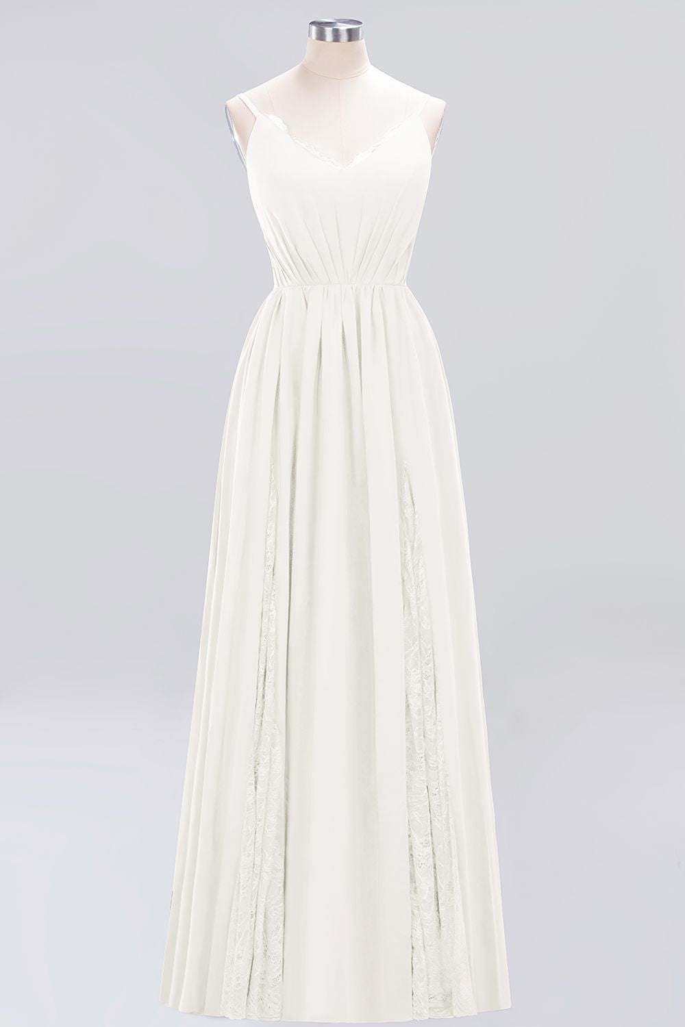 Elegant Spaghetti Straps Long Bridesmaid Dresses Lace V-Neck Maid of Honor Dress