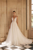 Elegant spaghetti straps sleeveless a-line lace Wedding Dresses