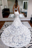 Elegant spaghettistraps sleeveless mermaid lace Wedding dresses-misshow.com