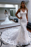 Elegant spaghettistraps sleeveless mermaid lace Wedding dresses