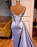 Elegant Split Front Sleeveless V-neck Spaghetti Strap Prom Dress-misshow.com