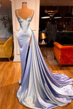 Elegant Split Front Sleeveless V-neck Spaghetti Strap Prom Dress
