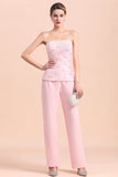 Elegant Strapless Appliques Mother of Bride Jumpsuit with Long Sleeves Wraps-misshow.com